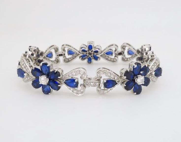 Diamond & Blue Sapphire Floral Bracelet