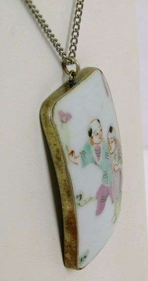 Antique Chinese Porcelain Pendant with Chain