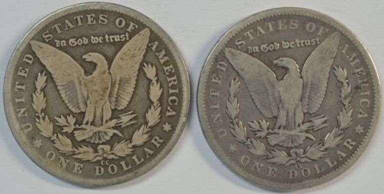 Pair of nicer scarce 1890-CC Morgan Silver Dollars. Nice circs
