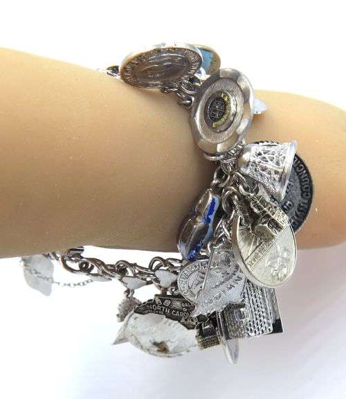 Vintage Sterling Silver Signed Heavy Charms Bracelet
