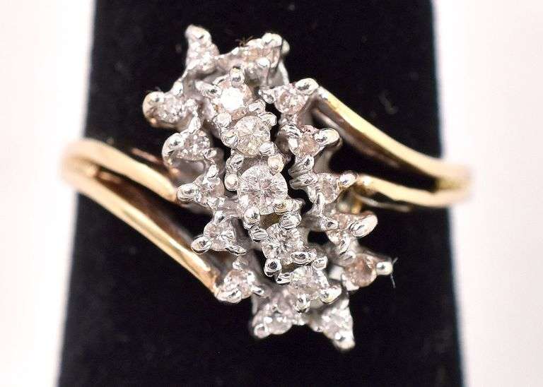 Alluring 14K Yellow Gold Diamond Waterfall Ring