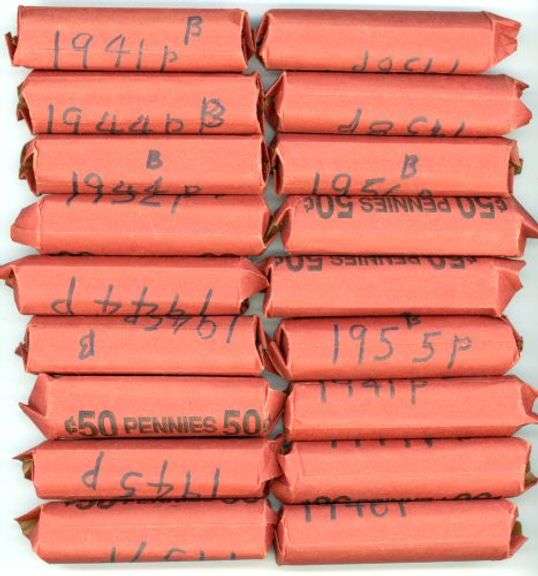 18 Assorted Rolls of Lincoln Wheat Cent Dates