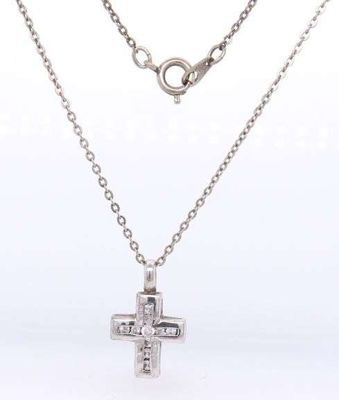 Vintage Sterling Silver Small Crystal Cross Necklace