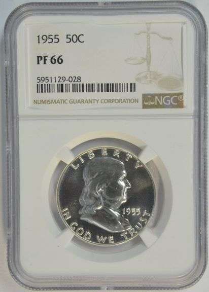 Superb Gem Proof 1955 Franklin Half Dollar. NGC PF66