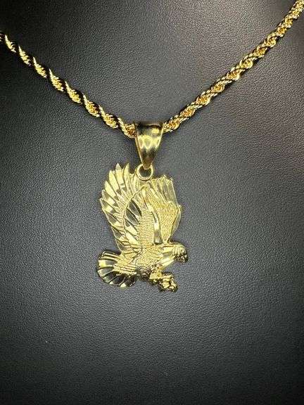 Awesome 14 Kt Gold Plated Eagle Pendant And Chain
