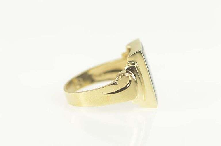 10K Yellow Gold Classic Squared Black Onyx Retro Statement Ring