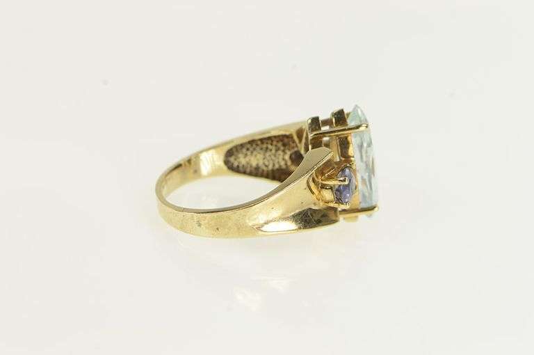 10K Yellow Gold Marquise Blue Topaz Tanzanite Cocktail Ring