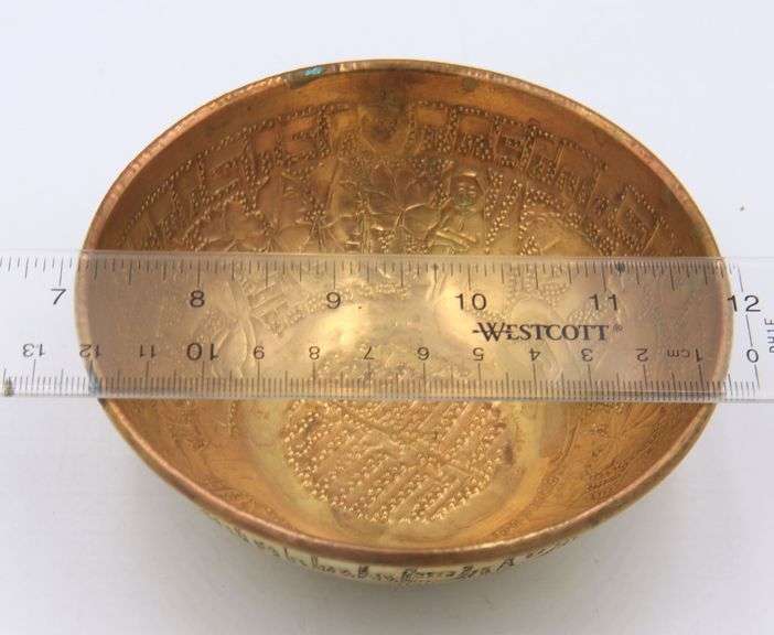 Set of 6 Antique Etched Brass Bowls