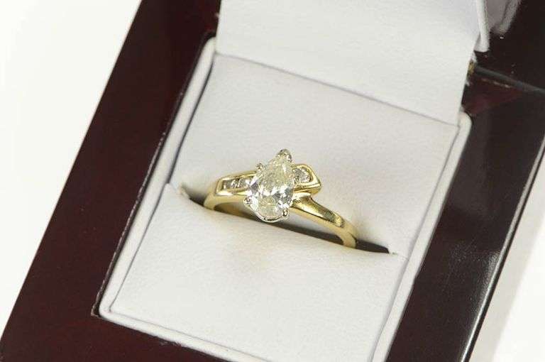 14K Yellow Gold 1 1/3 Ctw Pear Diamond Bypass Engagement Ring