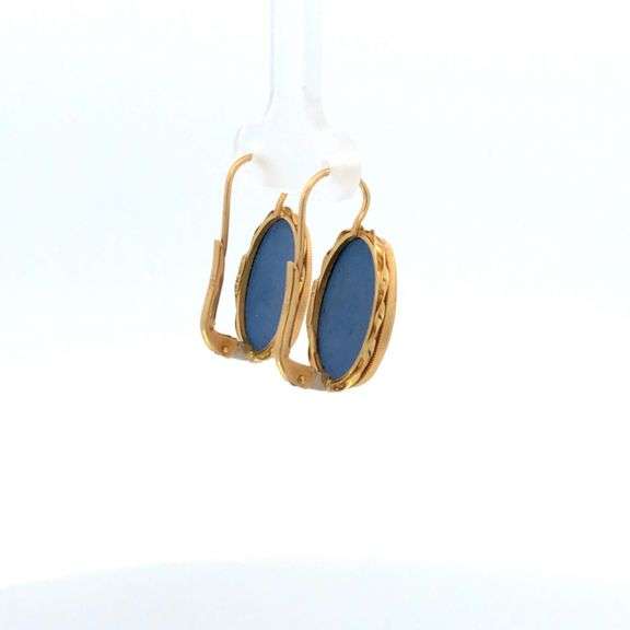 18K Yellow Gold Vintage Wedgwood Portrait Oval Dangle Earrings