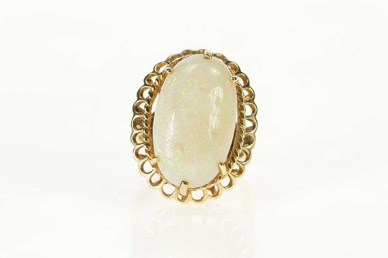 10K Yellow Gold Victorian Natural Opal Huge Statement Cocktail Ring