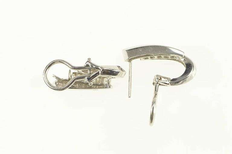 14K White Gold 1.00 Ctw Princess Cut Diamond Oval Hoop Earrings