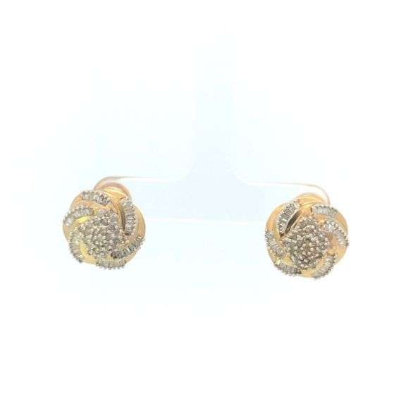 10K Yellow Gold 1.20 Ctw Diamond Swirl Cluster Vintage Clip Earrings