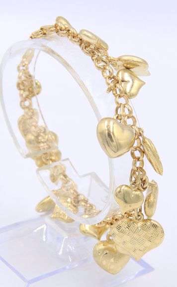 Attractive High Polished and Brushed Textured Heart Charm Bracelet