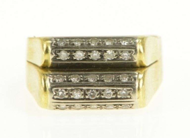 14K Yellow Gold 0.37 Ctw 1950's Diamond Tiered Geometric Ring