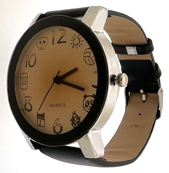 Men's black watch with symbol dial