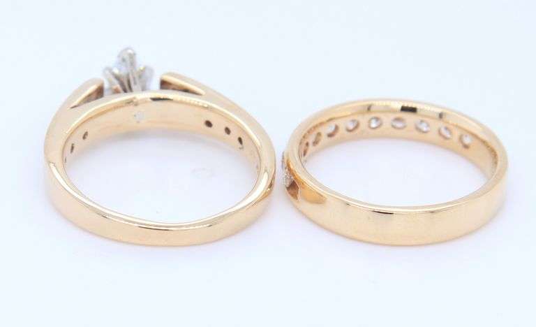 Divine Yellow Gold Marquoise and Round Brilliant Cut Channel Set Diamond Engagement Set
