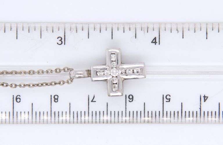 Vintage Sterling Silver Small Crystal Cross Necklace