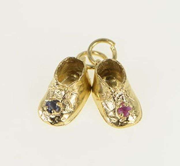 14K Yellow Gold 3D Ruby Sapphire Baby Shoe Booties Charm/Pendant