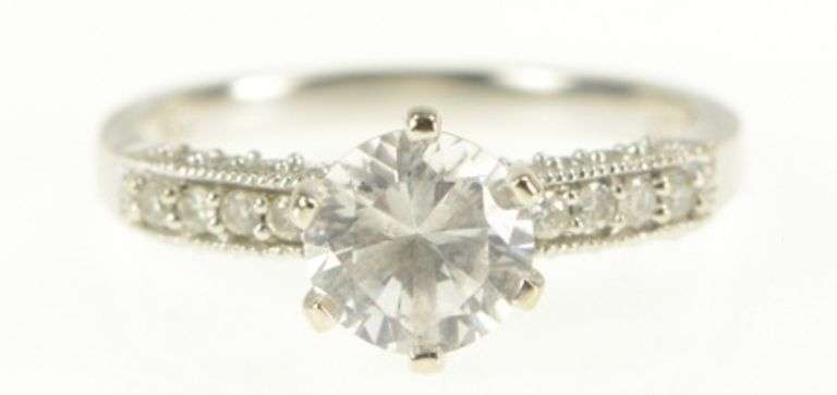 10K White Gold 1.55 Ctw Sapphire Diamond Travel Engagement Ring