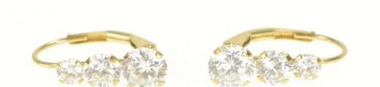 14K Yellow Gold Graduated Cubic Zirconia Dangle Lever Back Earrings