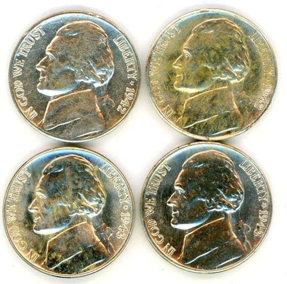 4 Different BU Jefferson Silver War Nickels