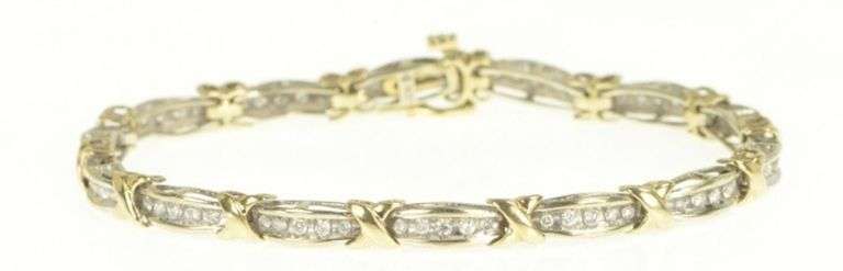 10K Yellow Gold 1.00 Ctw Two Tone Classic Diamond Tennis Bracelet