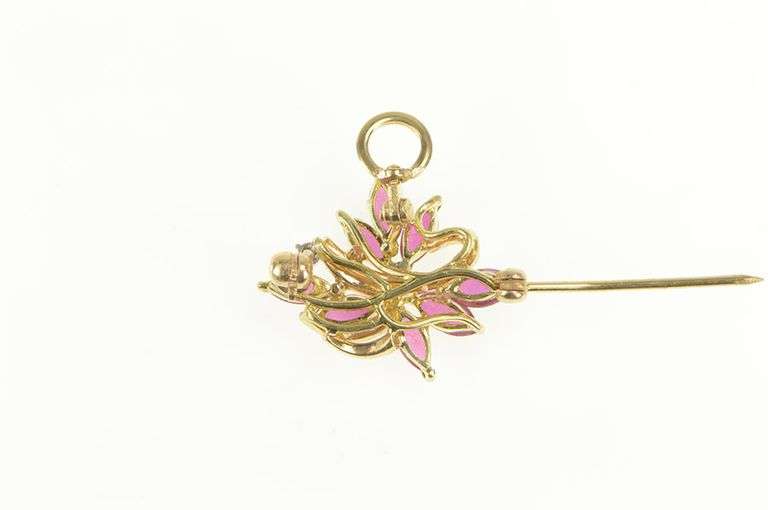 14K Yellow Gold Marquise Pink Tourmaline Diamond Accent Pendant/Pin