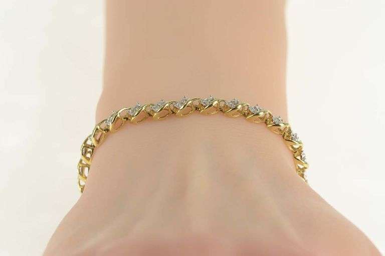 10K Yellow Gold Diamond Cluster Wave Link Classic Tennis Bracelet