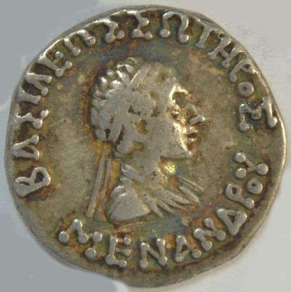 Very sharp Baktrian Silver Drachm of Menander, 160-145 BC