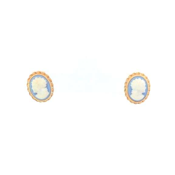10K Yellow Gold Wedgwood Cameo Vintage Stud Earrings