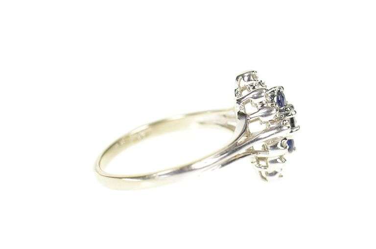 14K White Gold Marquise Sapphire Diamond Halo Cluster Ring