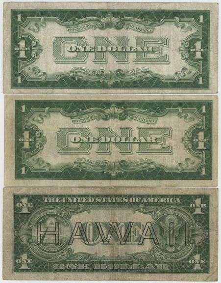 3 Diff. $1 Silver Certificates: 1928-A, 1934, & 1935-A Hawaii