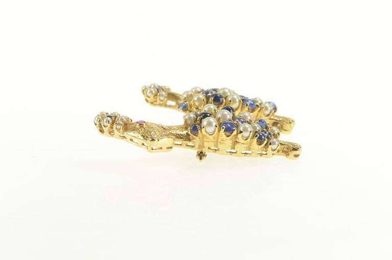 14K Yellow Gold 1960's Pearl Sapphire French Poodle Dog Pin/Brooch