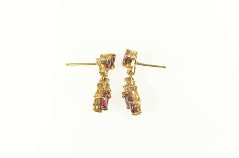 14K Yellow Gold Marquise Ruby Dangle Diamond Accent Earrings