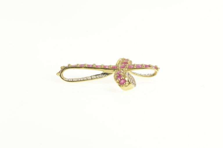 10K Yellow Gold Ruby Encrusted Diamond Accent Loop Cross Pendant