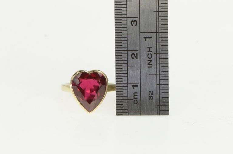 10K Yellow Gold 1940's Heart Syn. Ruby Statement Ring