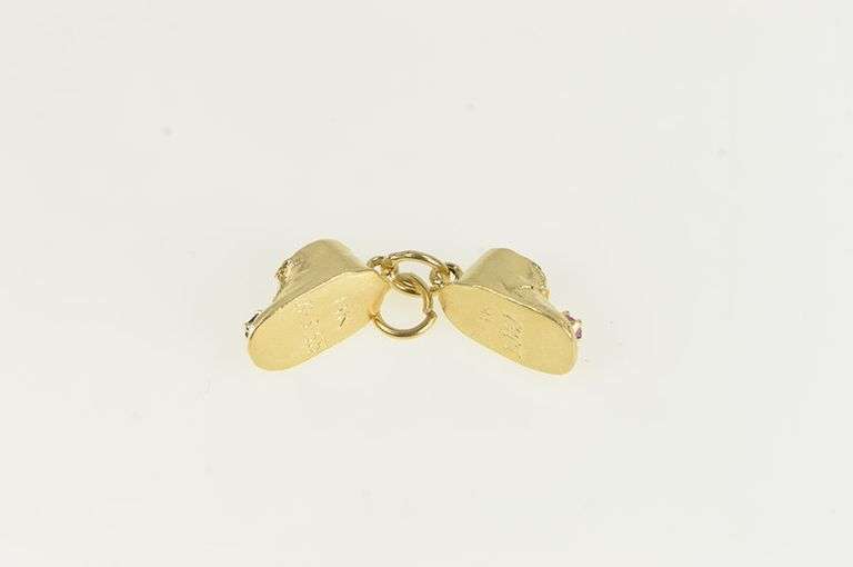 14K Yellow Gold 3D Ruby Sapphire Baby Shoe Booties Charm/Pendant