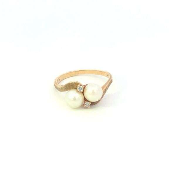 10K Yellow Gold 6.3mm Pearl Diamond Vintage Bypass Ring