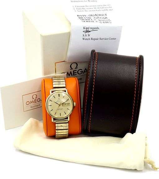 Omega Seamaster Deville Day-Date by Tiffany & Co. 841026 , 34mm, Gold Dial, 14K W/ Box & Dust Bag