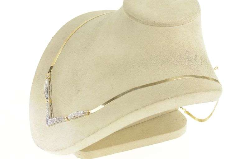 14K Yellow Gold 2.17 Ctw Princess Pave Chevron Cluster Chain Necklace