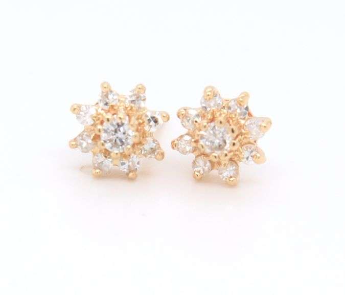 Sparkling Yellow Gold Small Diamond Cluster Earrings