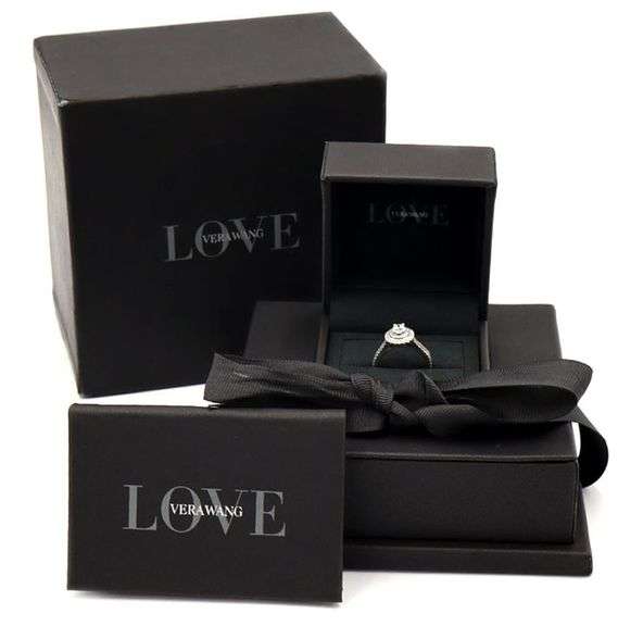 Vera Wang Love 1.15ctw Oval Diamond Double Frame Engagement Ring in 14K W/Box and Paper