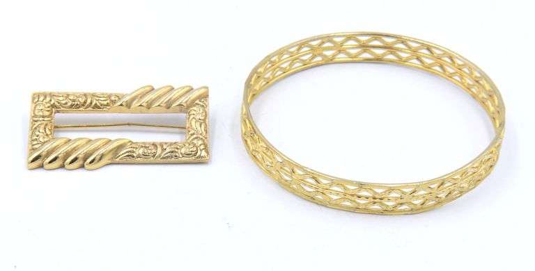 Gold Plated Bangle and Brooch