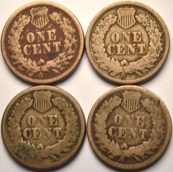 Lot Of 4 Copper-Nickel Civil War Indian Head Cents