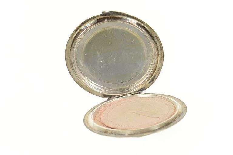 800 Silver Etched Ornate Sunflower Round Mirror Compact