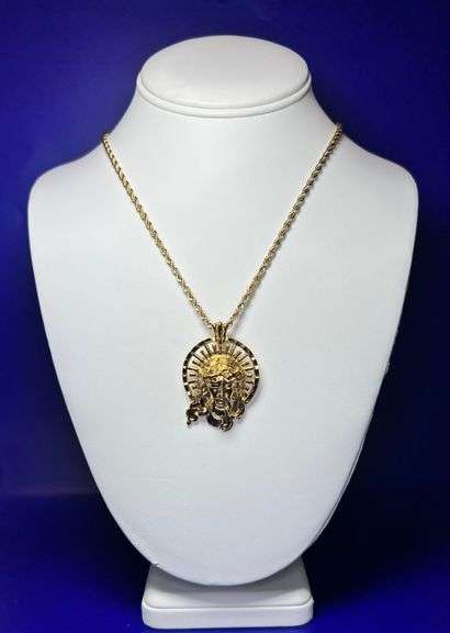 14 Kt Yellow Gold Plated 14.8 Gram Jesus Pendant Necklace