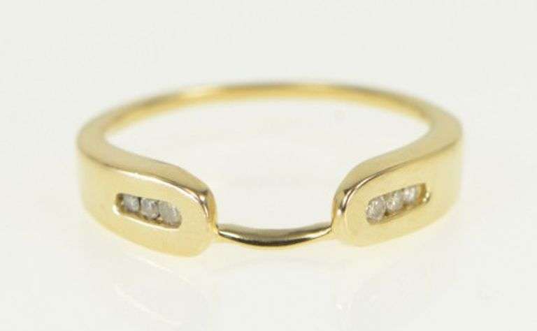 10K Yellow Gold Diamond Contour Wedding Band Guard Ring