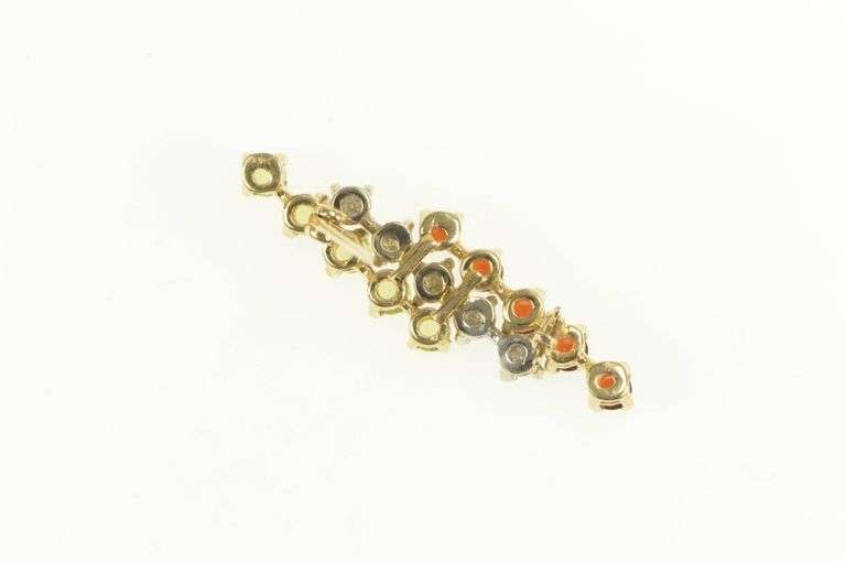 14K Yellow Gold Peridot Garnet Diamond Diagonal Cluster Pin/Brooch