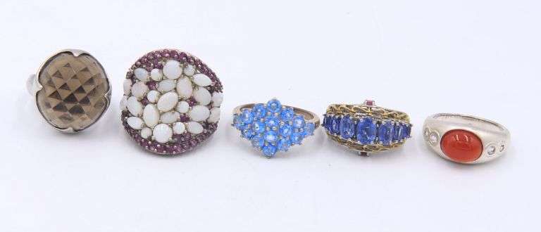 Group Lot of Vintage 925 Sterling Silver Gemstone Rings